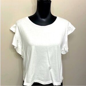 For The Republic White Ruffle Sleeve Tee M